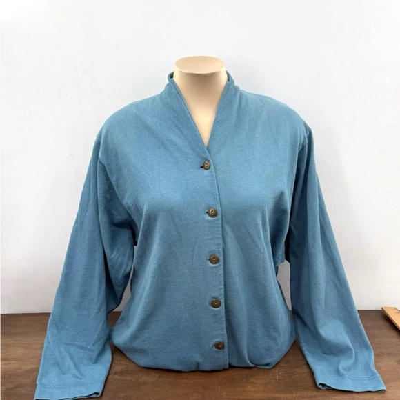 Vintage Mishi 100% Cotton Teal Long Lightweight Cardigan Sweater Pockets Medium - Picture 11 of 13